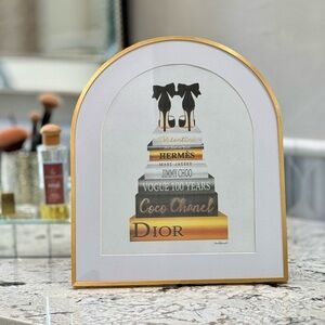 Amanda Greenwood Print in Gold Arched Frame Luxury Shoes and Book Stack 8 x 10